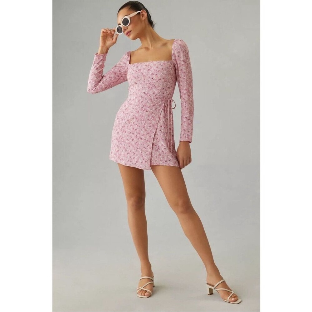 Reformation Rosalie Long Sleeve Mini Dress Cherry Blossom Pink Floral Size 4 - Picture 2 of 9